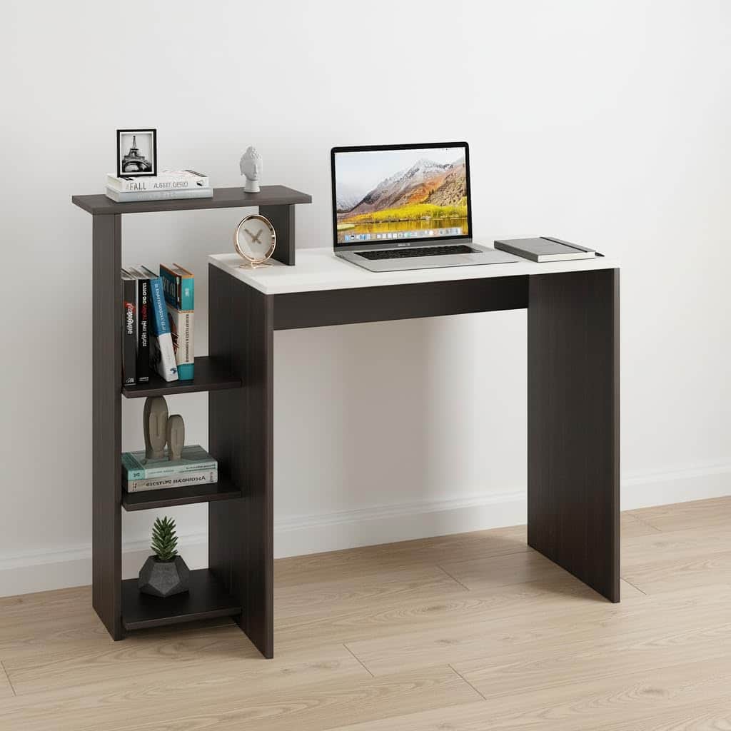 Austin Engineered Wood Study Table with Side Storage Shelves (Wenge & White) - right_view