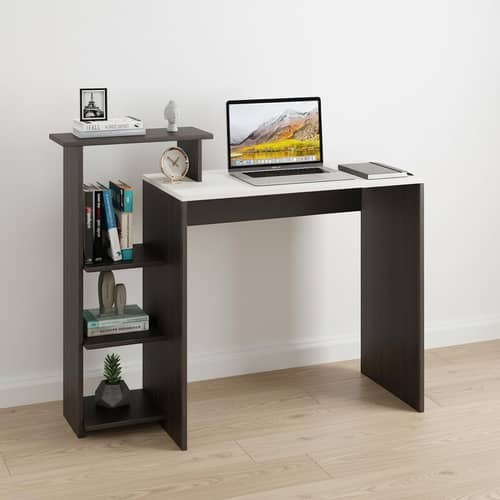 Austin Engineered Wood Study Table with Side Storage Shelves (Wenge & White)