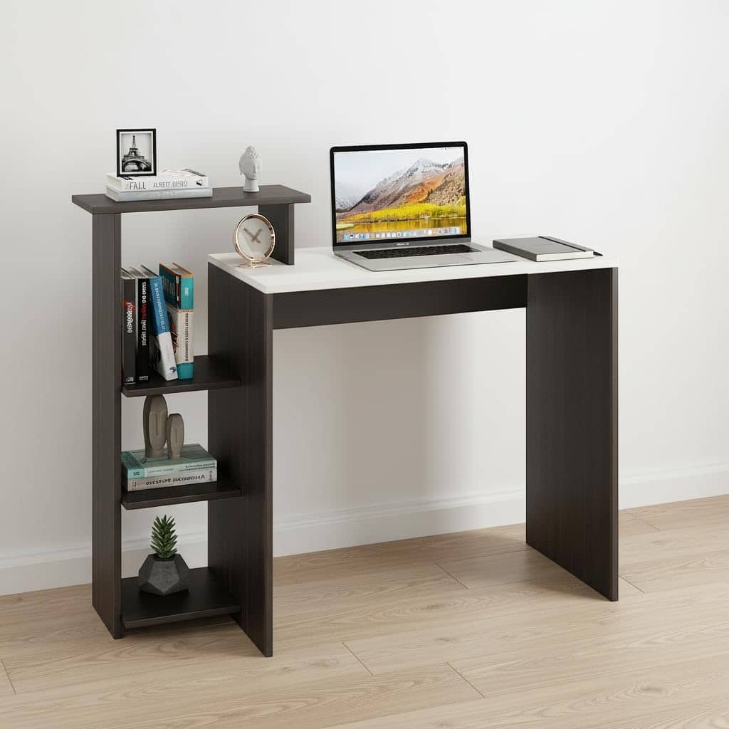 Austin Engineered Wood Study Table with Side Storage Shelves (Wenge & White)