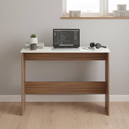 Boris Engineered Wood Study Table (Exotic Teak & White)