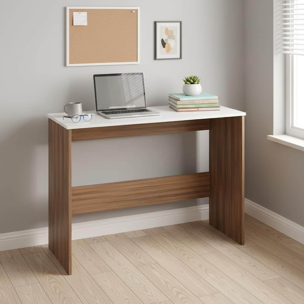 Boris Engineered Wood Study Table (Exotic Teak & White) - front_view