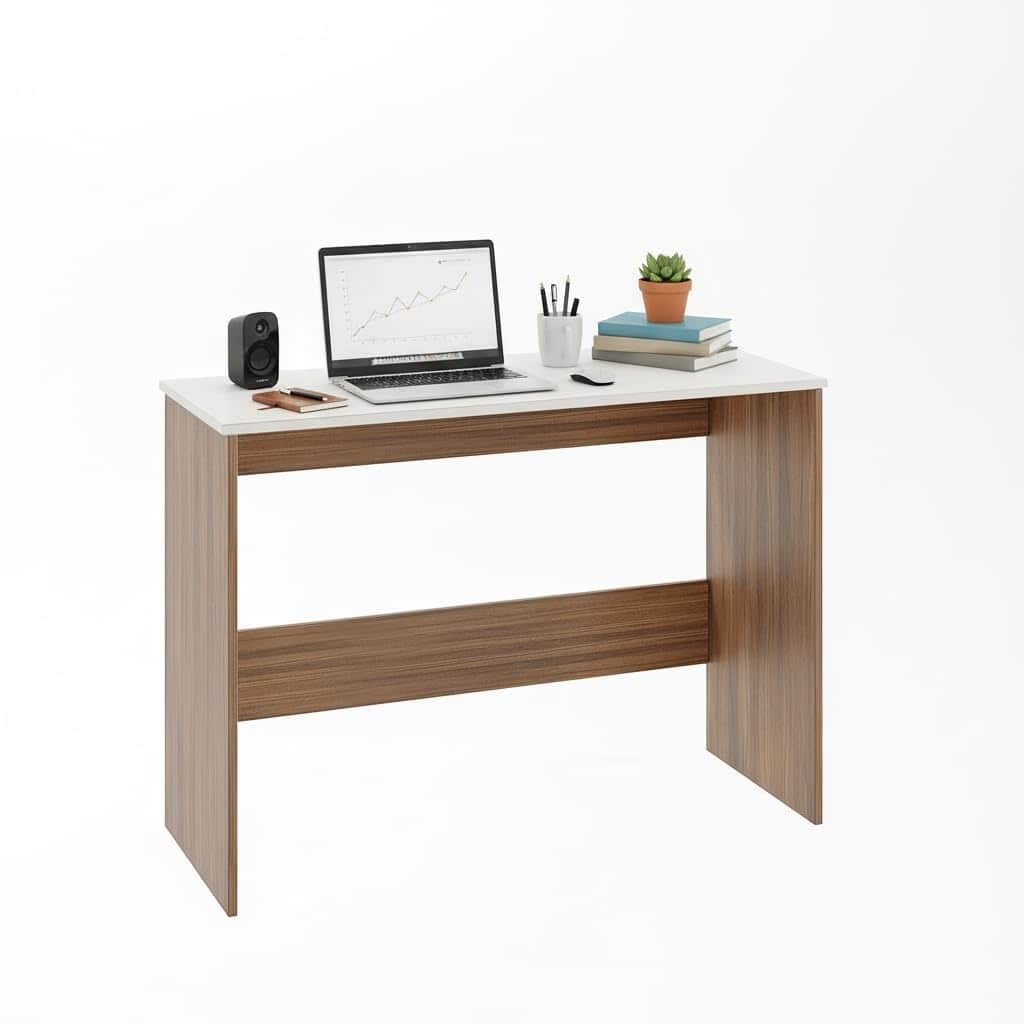 Boris Engineered Wood Study Table (Exotic Teak & White) - rear_view