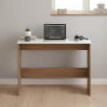 Boris Modern Engineered Wood Study Table (Exotic Teak & White) - front_view
