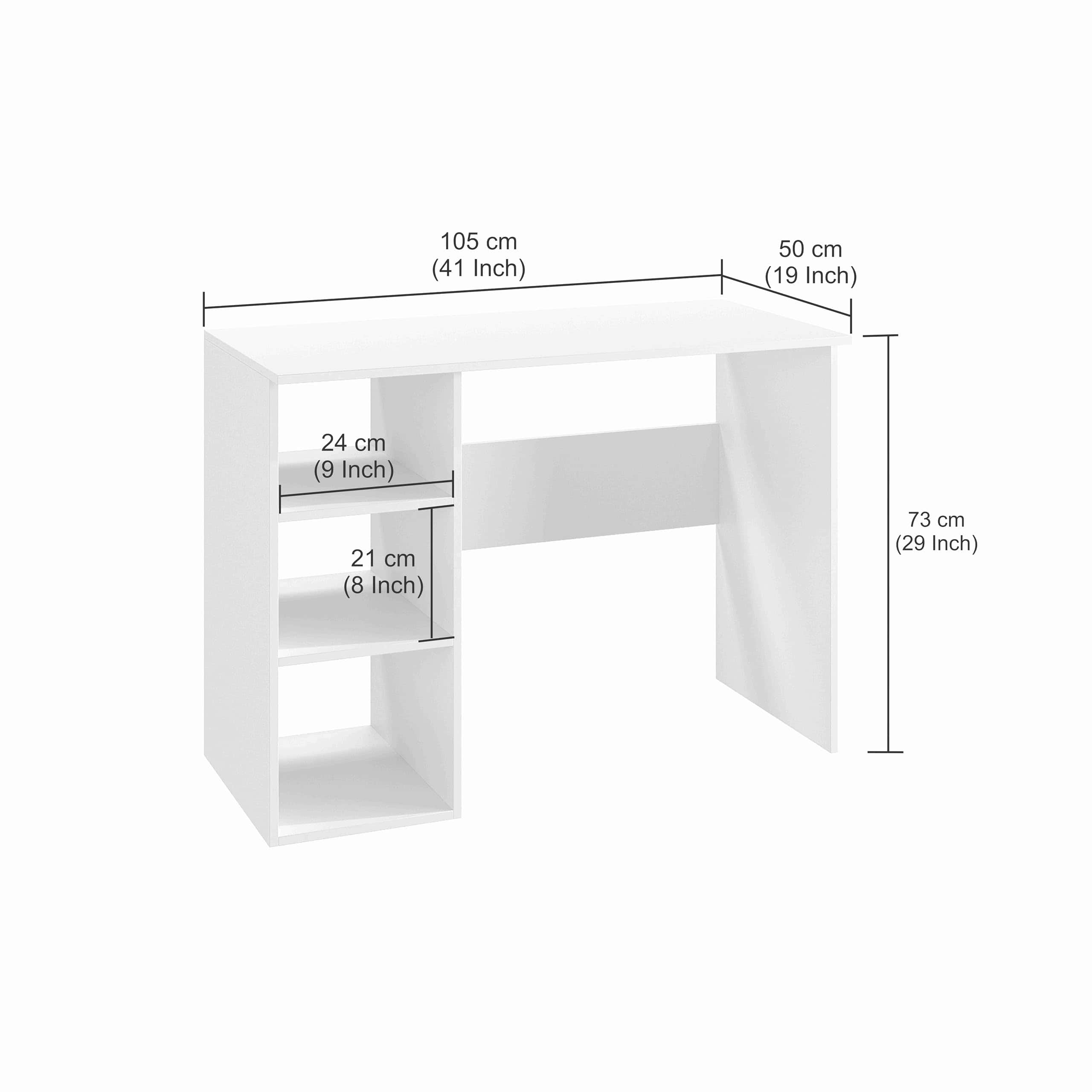 Carren Engineered Wood Study Table with 3 Storage Shelves | White Finish - top_view