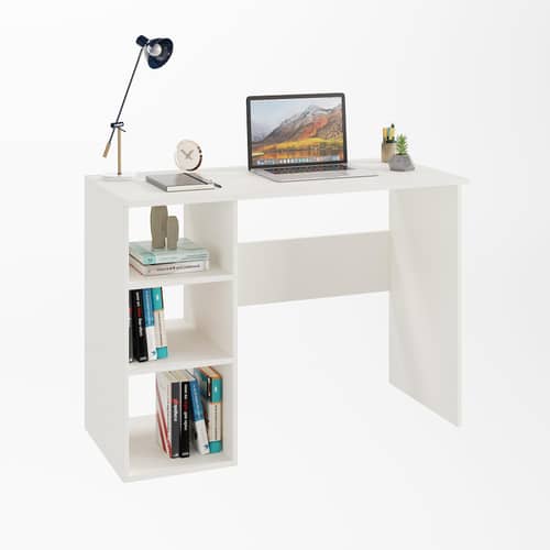 Carren Engineered Wood Study Table with 3 Storage Shelves | White Finish