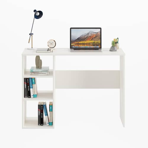 Carren Engineered Wood Study Table with 3 Storage Shelves | White Finish