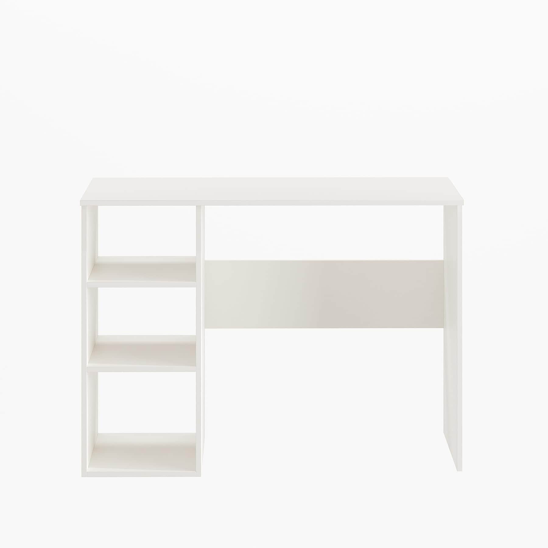 Carren Engineered Wood Study Table with 3 Storage Shelves | White Finish - right_view