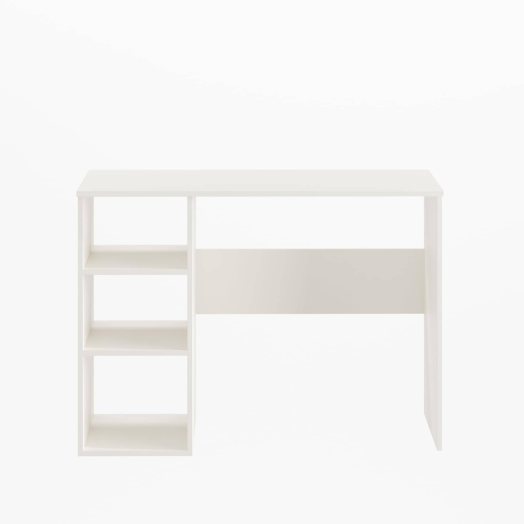Carren Engineered Wood Study Table with 3 Storage Shelves | White Finish