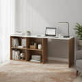 Maggen Engineered Wood Study Table With Storage, Large (Exotic Teak & White) - front_view