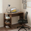 Qualish Engineered Wood Study Desk with Open Side Shelves (Exotic Teak) - front_view