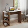 Qualish Engineered Wood Study Desk with Open Side Shelves (Exotic Teak & White) - photo