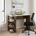Qualish Engineered Wood Study Desk with Open Side Shelves (Exotic Teak & White) - top_view