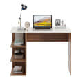 Qualish Engineered Wood Study Desk with Open Side Shelves (Exotic Teak & White) - left_view