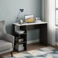 Qualish Engineered Wood Study Desk with Open Side Shelves (Wenge & White) - top_view