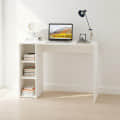 Sion Compact Engineered Wood Study Table with Side Storage Shelves (White) - right_view