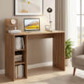 Sion Compact Engineered Wood Study Table with Side Storage Shelves (Exotic Teak) - front_view