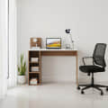 Sion Compact Engineered Wood Study Table with Side Storage Shelves (Exotic Teak & White) - top_view