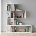 Allesia Modern Zig-Zag Wooden Bookshelf | Engineered Wood Display Rack (White) - front_view