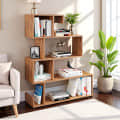 Allesia Modern Zig-Zag Wooden Bookshelf | Engineered Wood Display Rack (Exotic Teak) - photo
