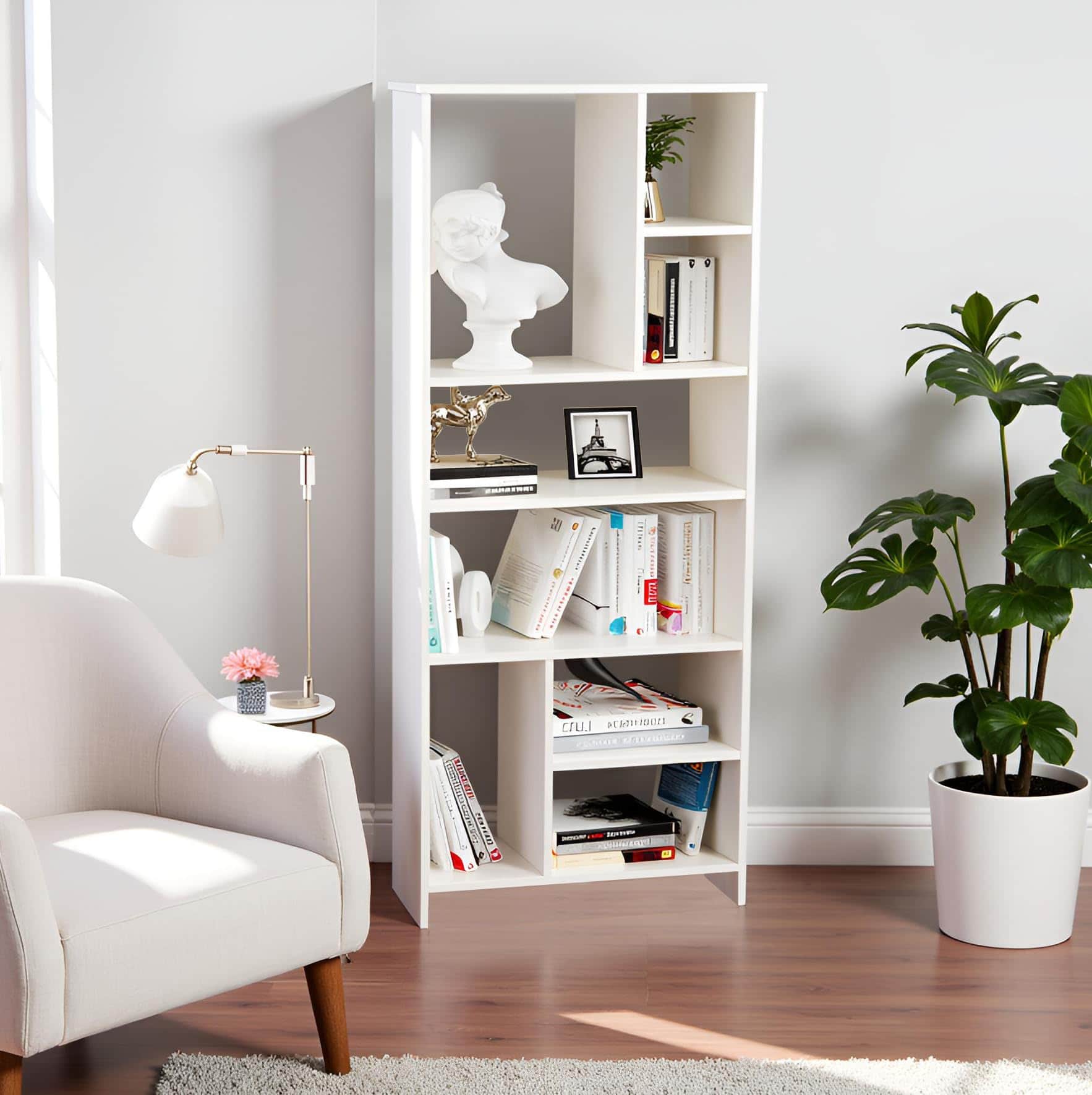 Arvin Book Shelf Cabinet and Bookcase Display Unit (White) - front_view