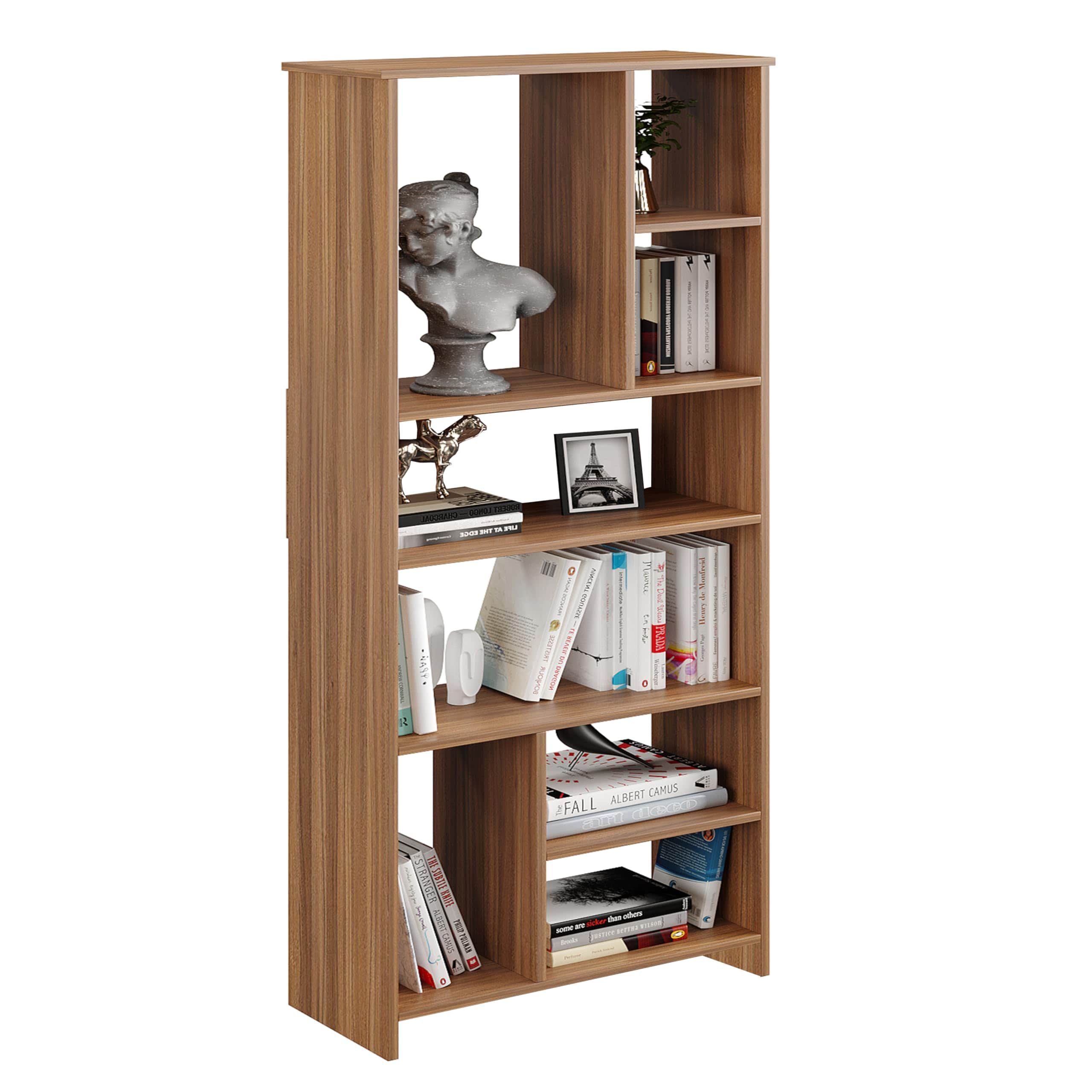 Arvin Wooden Bookshelf with 6 Shelves | Engineered Wood Book Cabinet Storage Rack for Living Room (Exotic Teak) - right_view