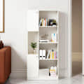 Bookaura Wooden Bookshelf with Doors, Multipurpose Bookcase Storage Organizer for Living Room (White) - photo