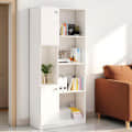 Bookaura Wooden Bookshelf with Doors, Multipurpose Bookcase Storage Organizer for Living Room (White) - front_view