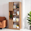 Bookaura Wooden Bookshelf with Doors, Multipurpose Bookcase Storage Organizer for Living Room (Exotic Teak) - front_view