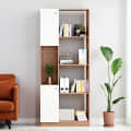 Bookaura Wooden Bookshelf with Doors, Multipurpose Bookcase Storage Organizer for Living Room (Exotic Teak & White) - photo