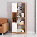 Bookaura Wooden Bookshelf with Doors, Multipurpose Bookcase Storage Organizer for Living Room (Exotic Teak & White) - front_view