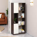 Bookaura Wooden Bookshelf with Doors, Multipurpose Bookcase Storage Organizer for Living Room (Wenge & White) - front_view
