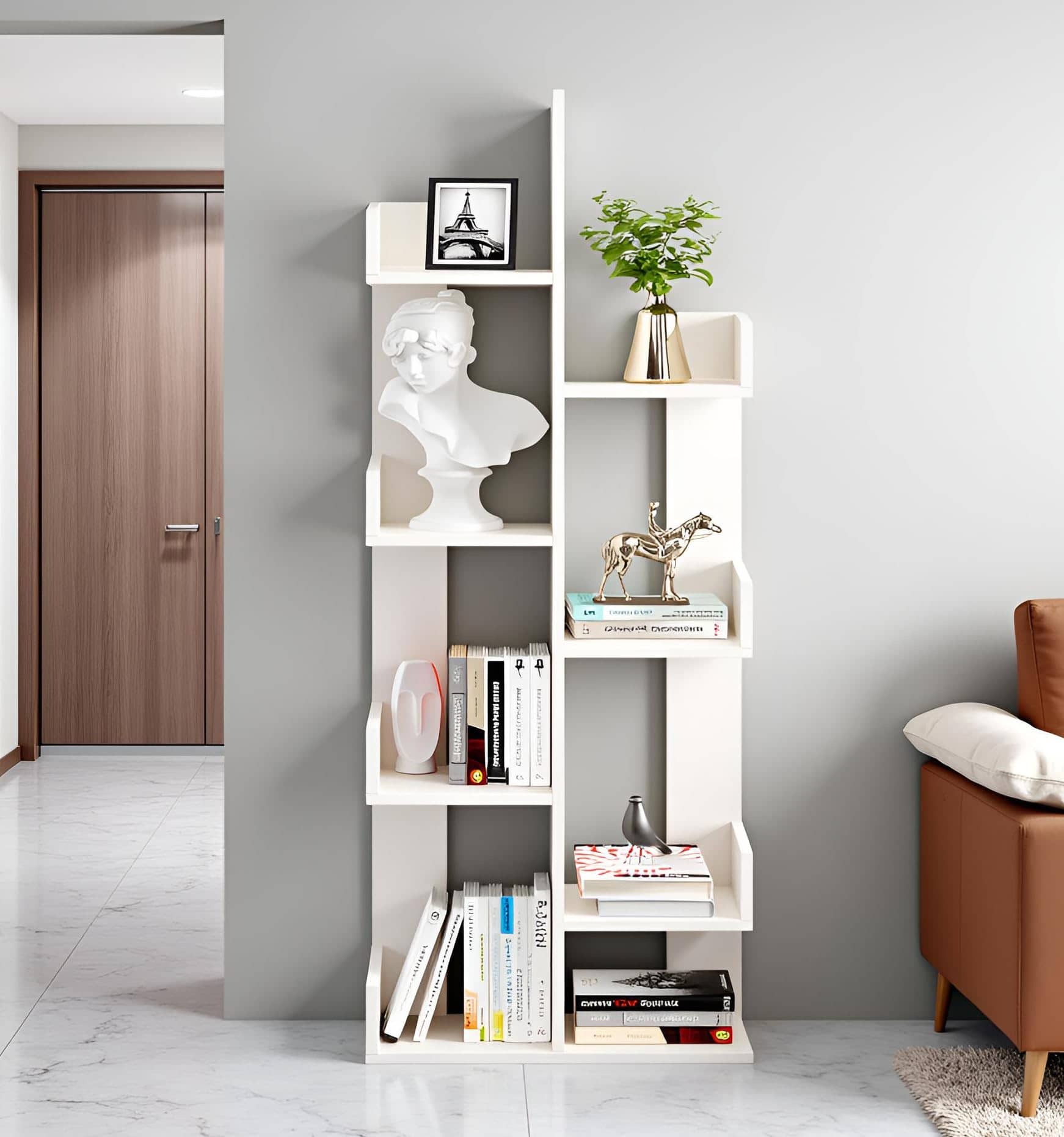 Barret Modern Engineered Wood Bookshelf | 6-Tier Zigzag Book Rack & Display Shelf for Living Bedroom (Exotic Teak)