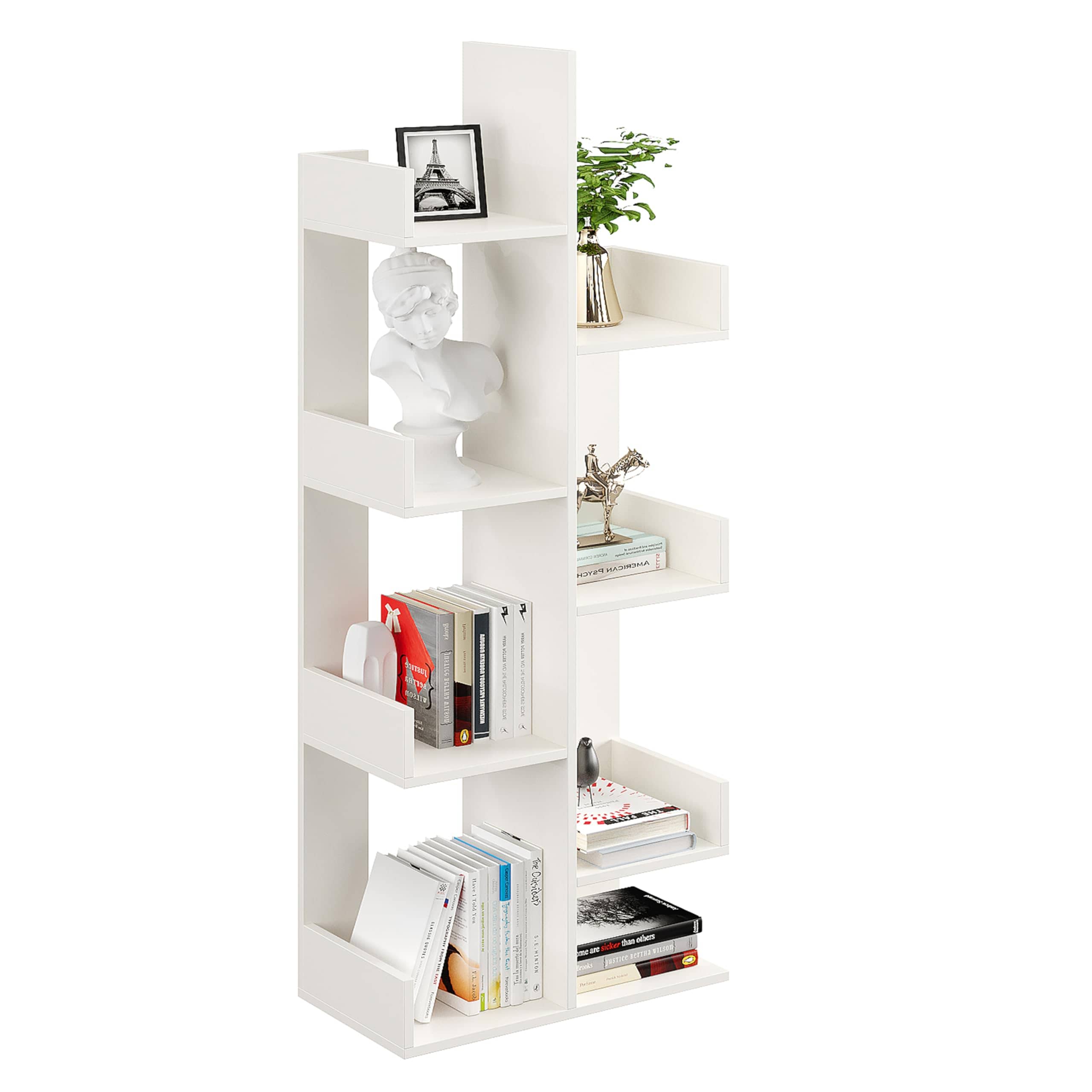 Barret Modern Engineered Wood Bookshelf | 6-Tier Zigzag Book Rack & Display Shelf for Living Bedroom (Exotic Teak)