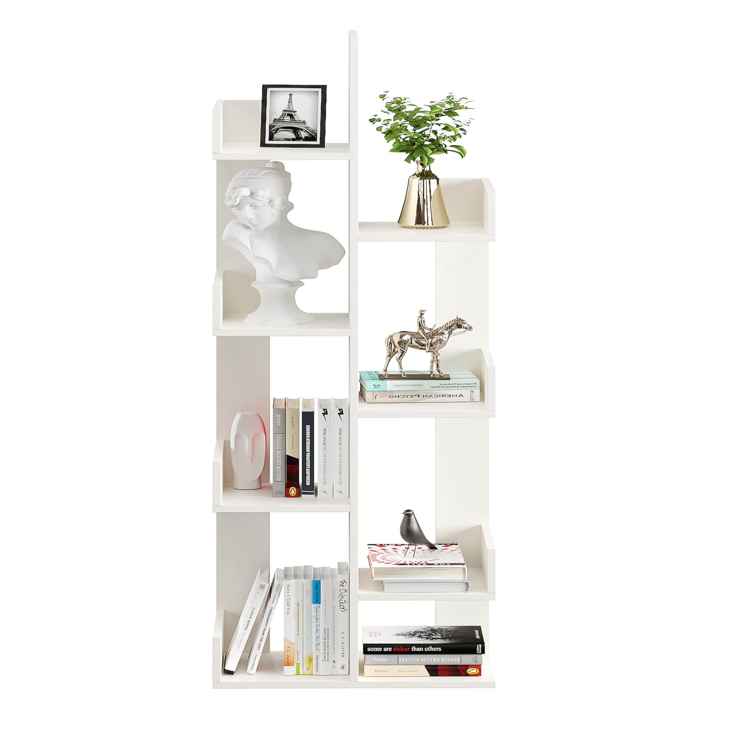 Barret Modern Engineered Wood Bookshelf | 6-Tier Zigzag Book Rack & Display Shelf for Living Bedroom (Exotic Teak) - left_view