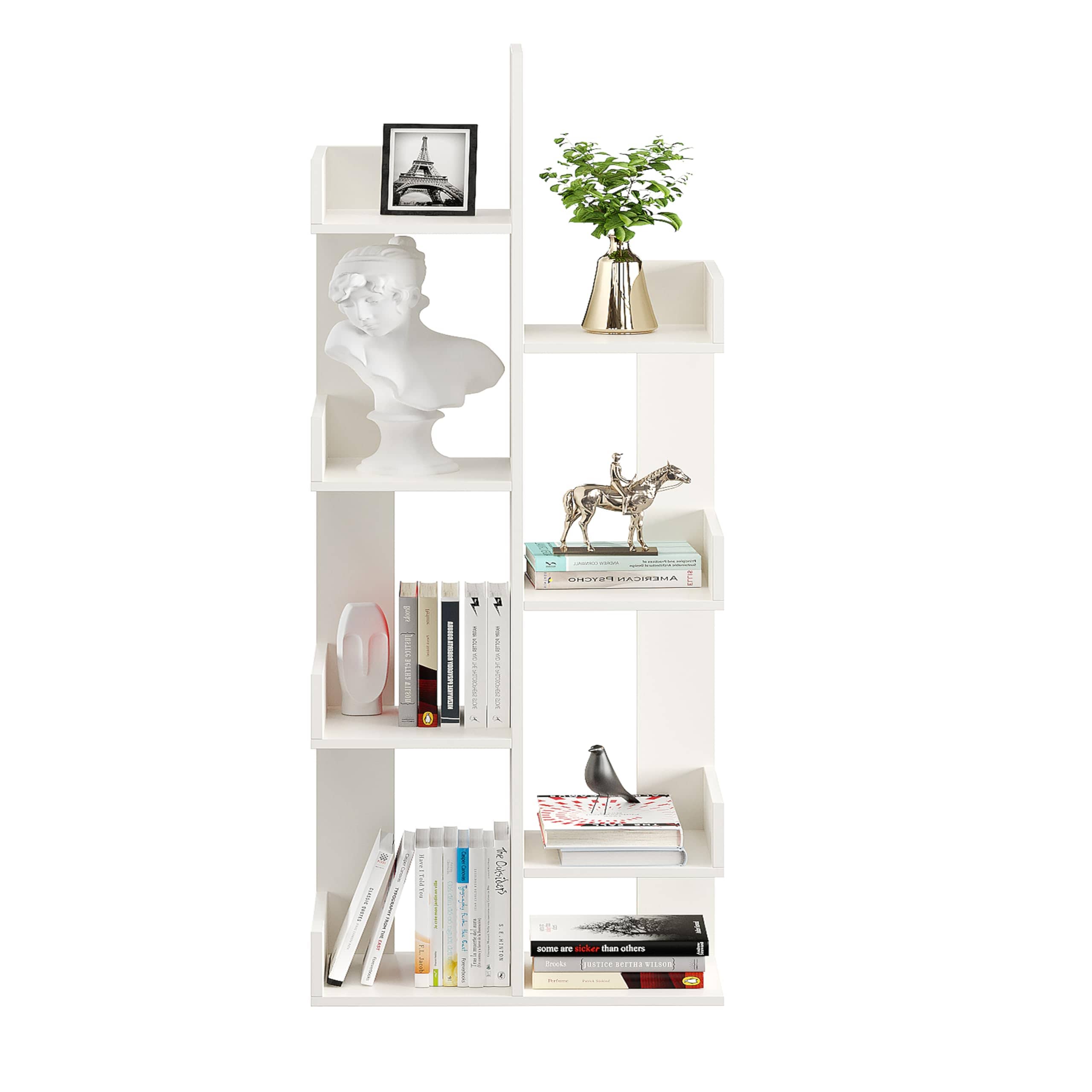 Barret Modern Engineered Wood Bookshelf | 6-Tier Zigzag Book Rack & Display Shelf for Living Bedroom (Exotic Teak)