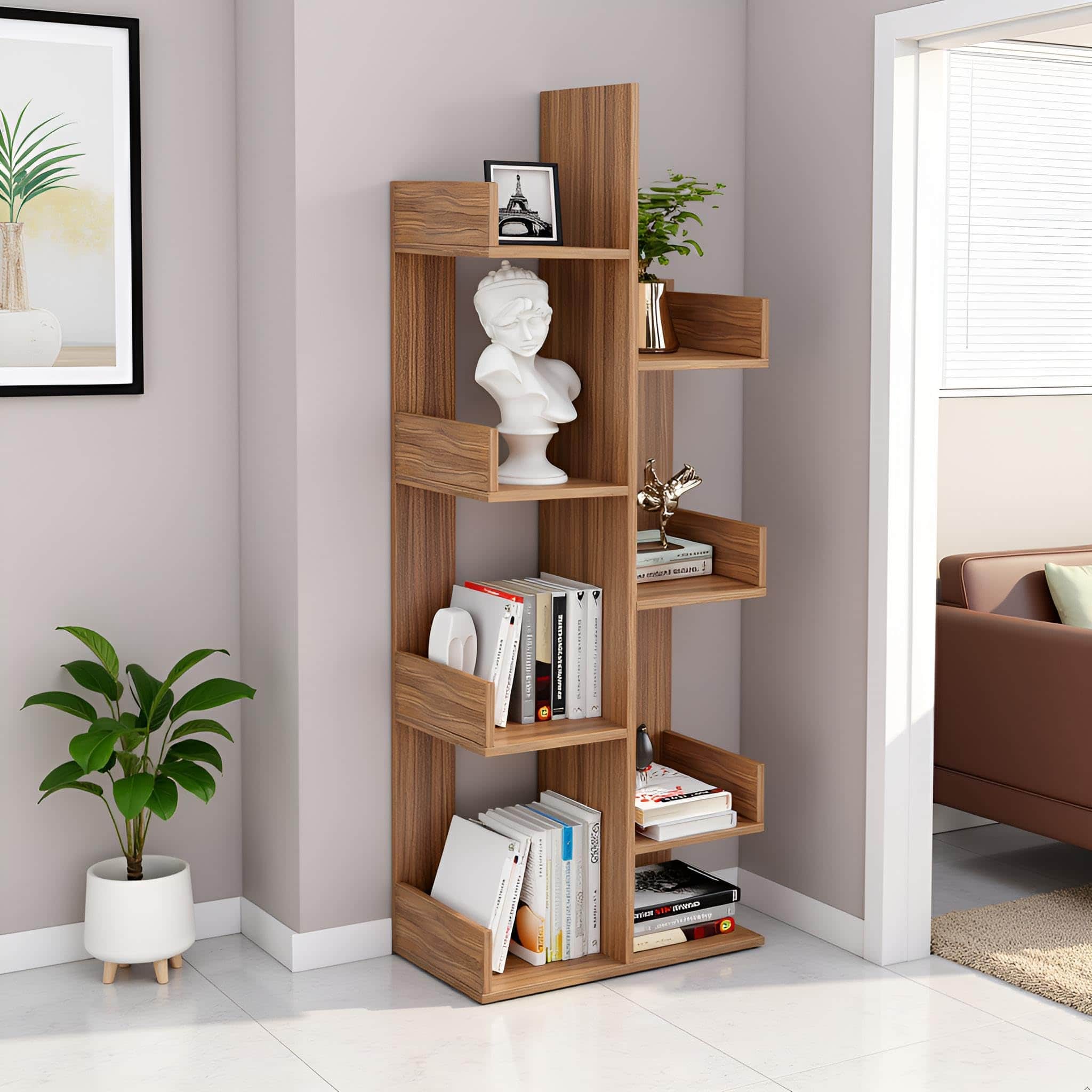 Barret Wooden Open Book Shelf DIY Storage Display Rack with Solid Finish Showcase Stand (Exotic Teak) - front_view