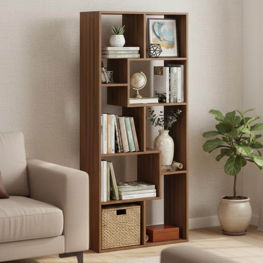 Medina 8 Tier Wooden Bookshelf for Home & Office | Engineered Wood Bookcase Storage Rack & Display Shelf (Exotic Teak) - front_view