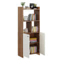 Prizm Modern Wooden Bookshelf with 2-Door Cabinet & Open Storage | Engineered Wood (Exotic Teak & White) - front_view