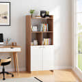 Prizm Modern Wooden Bookshelf with 2-Door Cabinet & Open Storage | Engineered Wood (Exotic Teak & White) - top_view