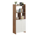 Prizm Modern Wooden Bookshelf with 2-Door Cabinet & Open Storage | Engineered Wood (Exotic Teak & White) - left_view