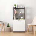 Prizm Modern Wooden Bookshelf with 2-Door Cabinet & Open Storage | Engineered Wood (Wenge & White) - photo