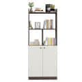 Prizm Modern Wooden Bookshelf with 2-Door Cabinet & Open Storage | Engineered Wood (Wenge & White) - left_view