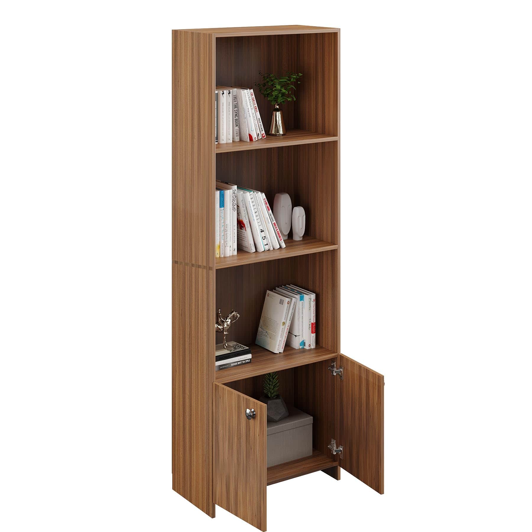 Regal Tall Wooden Bookshelf with 2-Door Cabinet & 3 Open Shelves | Engineered Wood (Exotic Teak) - front_view