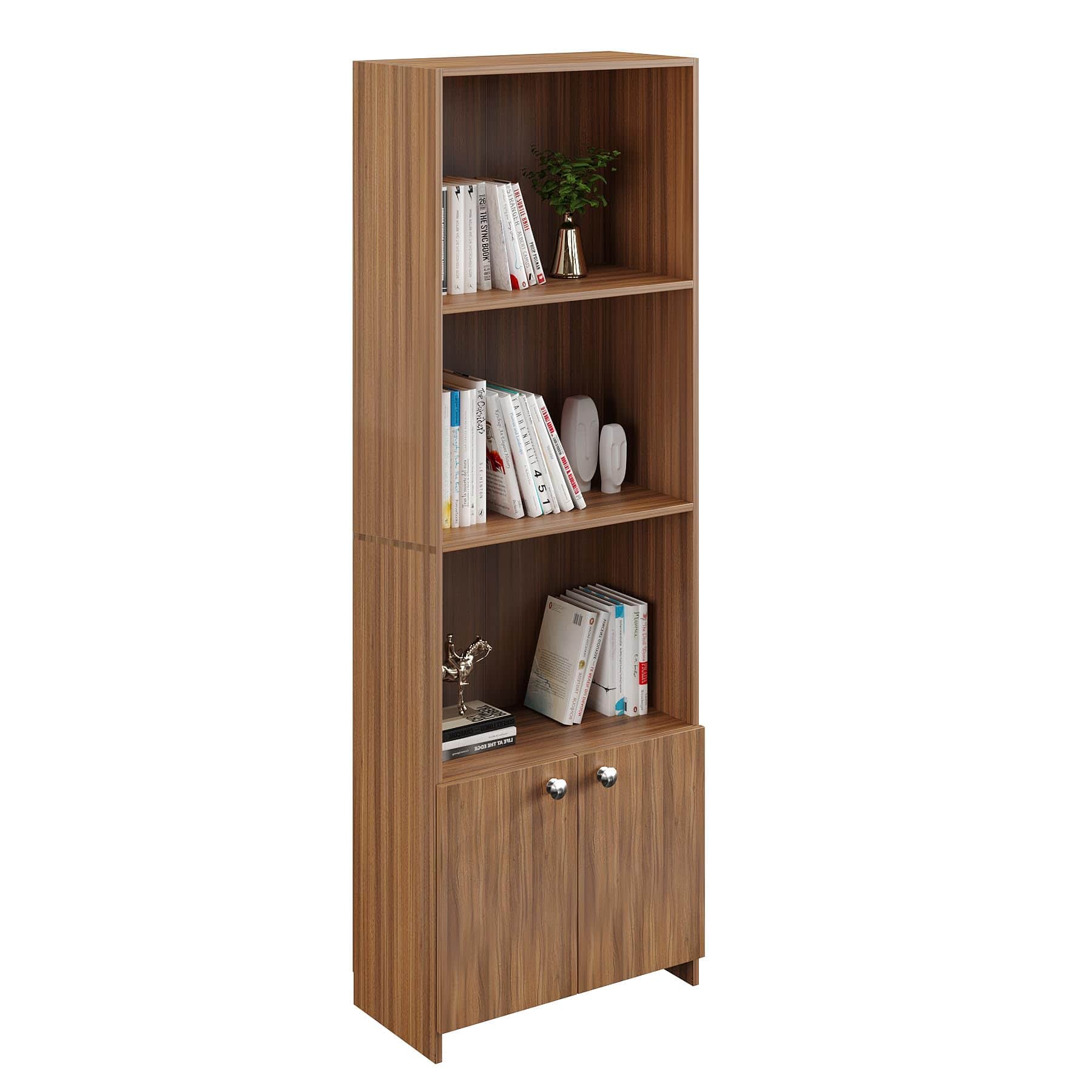 Regal Tall Wooden Bookshelf with 2-Door Cabinet & 3 Open Shelves | Engineered Wood (Exotic Teak) - left_view