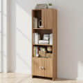 Stenza Tall Engineered Wood Book Shelf with Storage Cabinet & Open Display Racks (Exotic Teak) - front_view