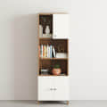 Stenza Tall Engineered Wood Book Shelf with Storage Cabinet & Open Display Racks (Exotic Teak & White) - photo