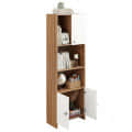 Stenza Tall Engineered Wood Book Shelf with Storage Cabinet & Open Display Racks (Exotic Teak & White) - front_view