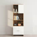 Stenza Tall Engineered Wood Book Shelf with Storage Cabinet & Open Display Racks (Exotic Teak & White) - top_view