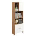 Stenza Tall Engineered Wood Book Shelf with Storage Cabinet & Open Display Racks (Exotic Teak & White) - left_view