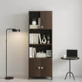 Stenza Tall Engineered Wood Book Shelf with Storage Cabinet & Open Display Racks (Wenge) - front_view